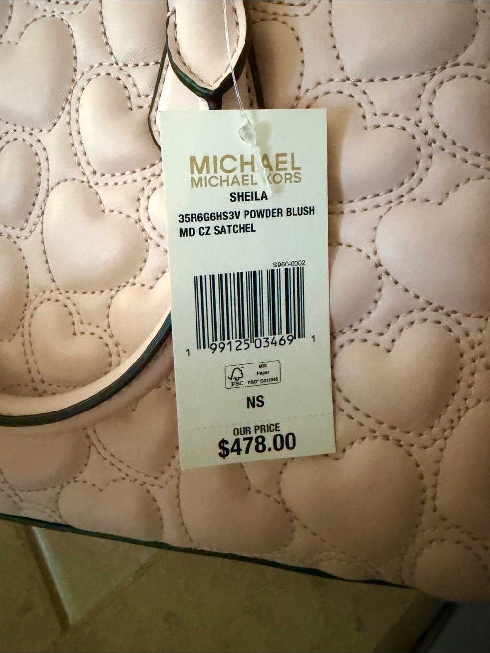Michael Kors Sheila Powder Blush Heart-Quilted Satchel NWT - Picture 7 of 15